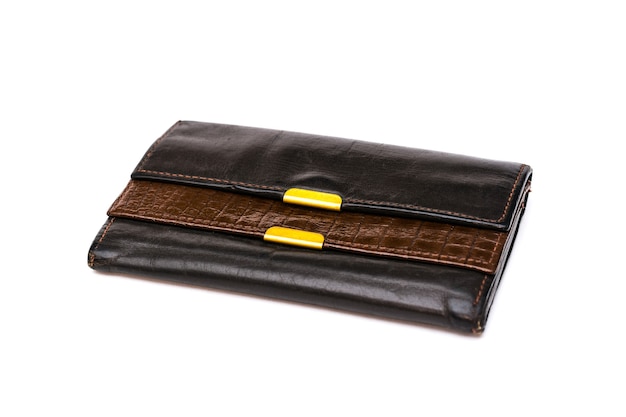 Leather wallet on white background