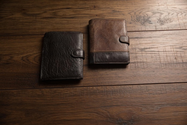 Leather wallets on the table