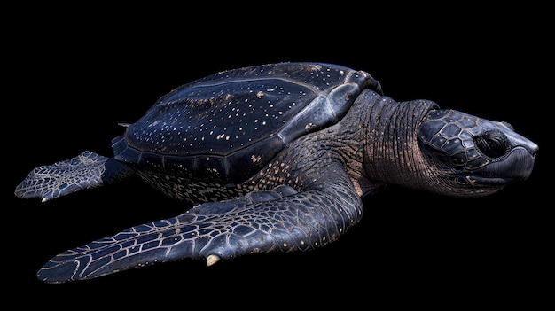 Leatherback Sea Turtle in the solid black background