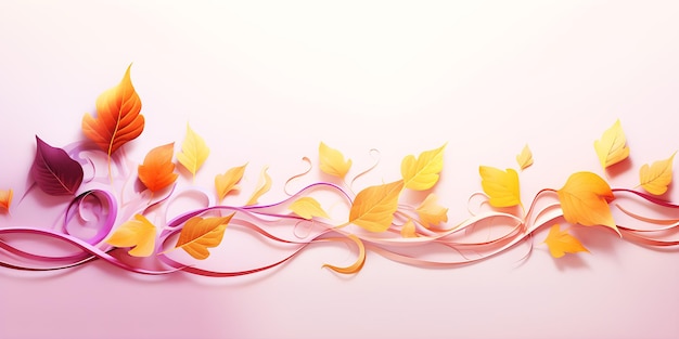 Photo leaves 3d floral background with curves and copy space for autumn and summer greeting cards