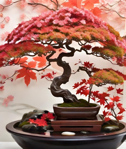 Leaves in the autumn season bonsai tree ai generated