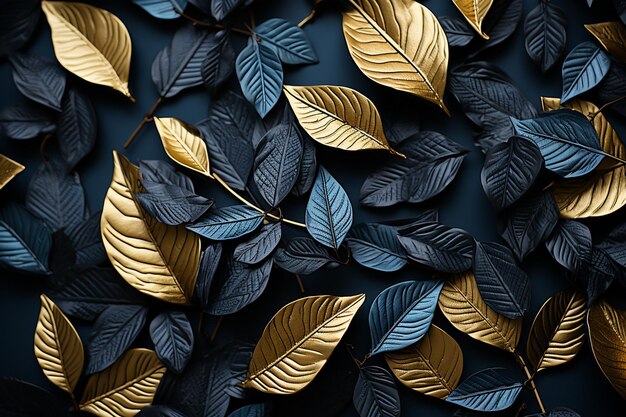 Leaves background with metallic foil