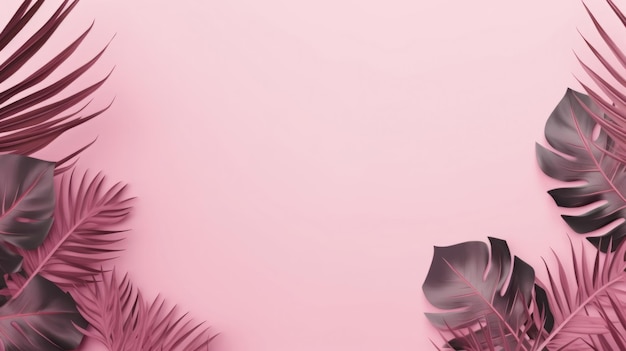 핑크 카피스페이스 제품 프리젠테이션 초대장 템플릿이 있는 나뭇잎 배경