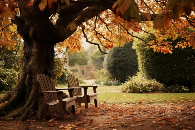 Листья грациозно падают в спокойном саду.