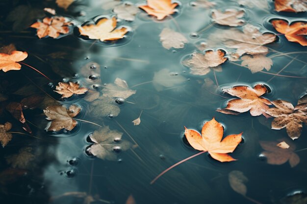 Leaves floating on the surface of a calm pond