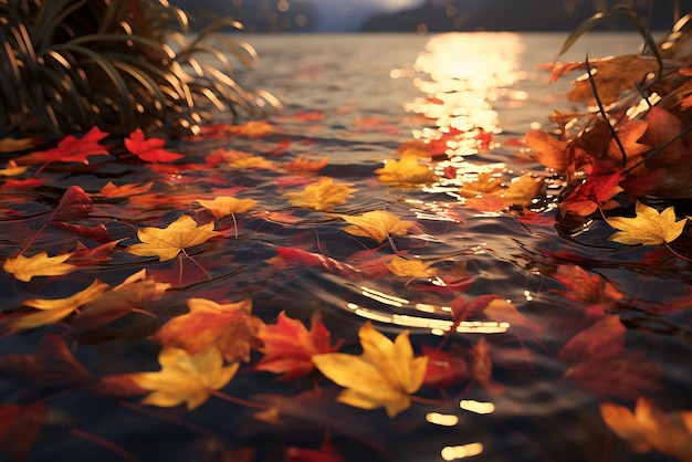 Leaves floating on water