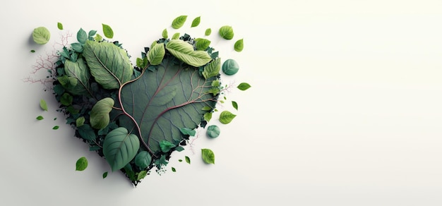 Leaves in forming a heart shape World environment day and Earth day background Generative AI