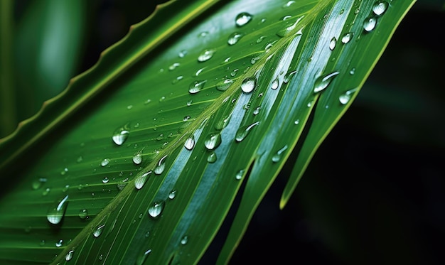 Leaves macro of wallpaper Wet tropical plant background For banner postcard book illustration card Created with generative AI tools