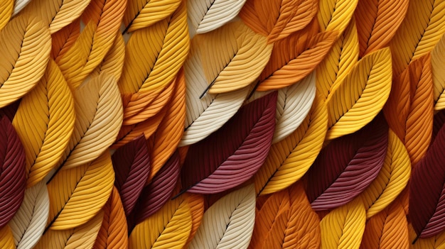 Leaves made from knitted yarn in the colors yellow brown and orange