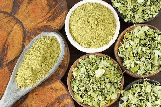 Leaves and moringa powder super food and natural medicine Moringa oleifera