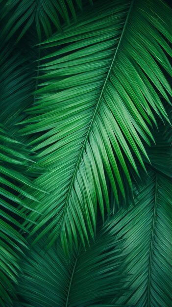 the leaves of a palm tree are green and the color of the leaves is green