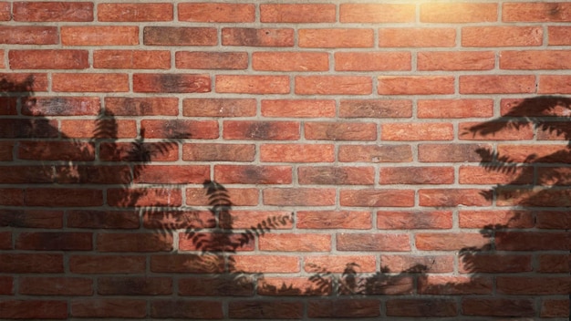 Leaves shadow on brick wall facade Vintage background