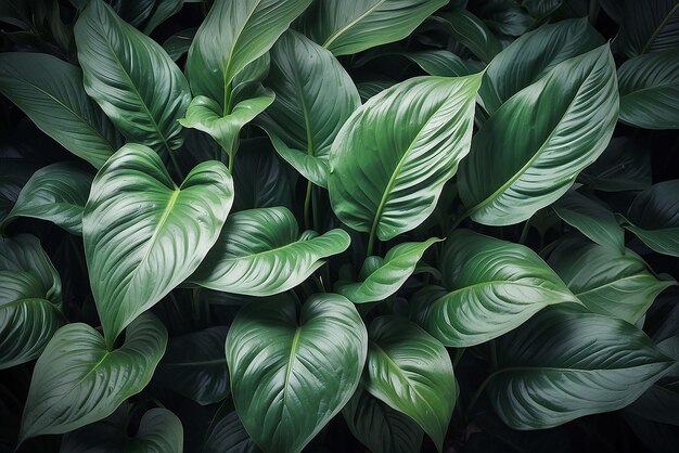 leaves of Spathiphyllum cannifolium abstract green texture nature background tropical leaf