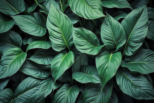 leaves of Spathiphyllum cannifolium abstract green texture nature background tropical leaf