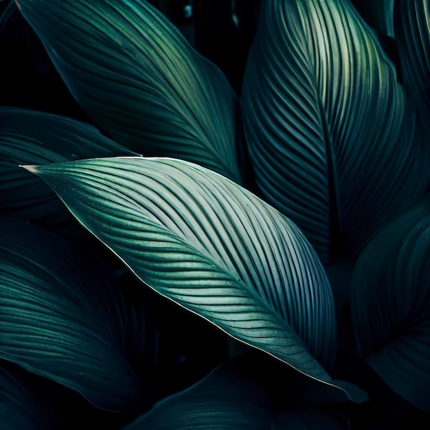 Leaves of Spathiphyllum cannifolium in the garden abstract green texture nature dark tone background tropical leaf