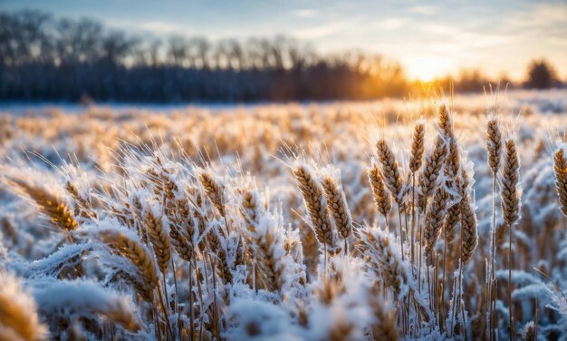 The leaves of wheat are covered with hoarfrost Morning frosts on the wheat field Winter wheat icin