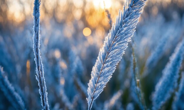 The leaves of wheat are covered with hoarfrost Morning frosts on the wheat field Winter wheat icin