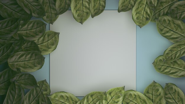 leaves with paper card note. 3D rendering