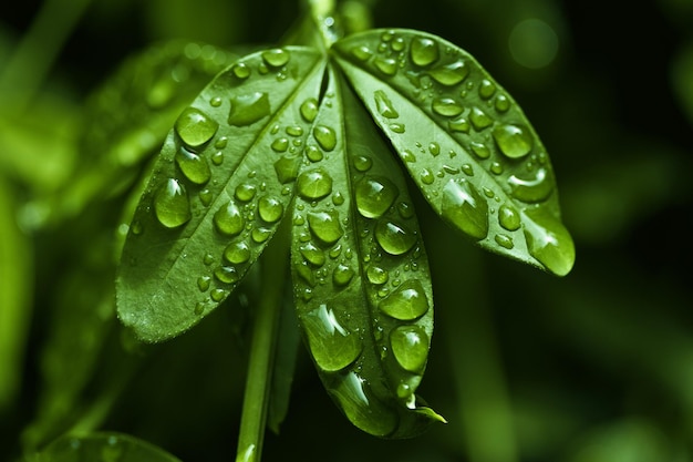 Leaves with raindrops