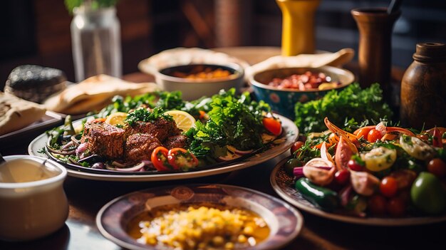 lebanese cuisine food on a table in a restaurant