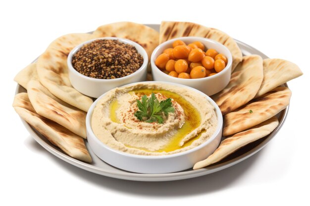 Lebanese Hummus Plate on white background