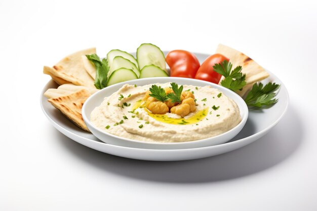 Lebanese Hummus Plate on white background