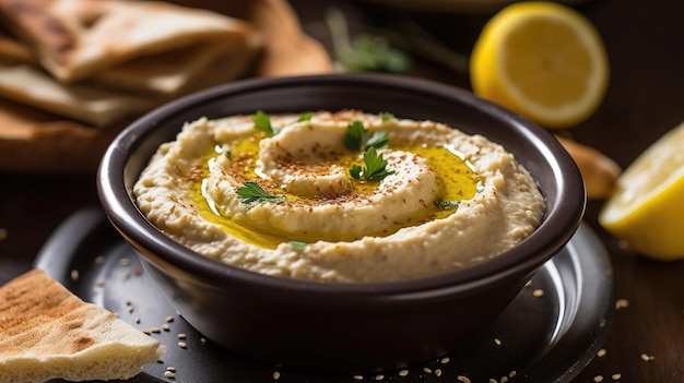 Lebanese hummus Style creamy Image dip made from chickpeas tahini lemon juice and garlic