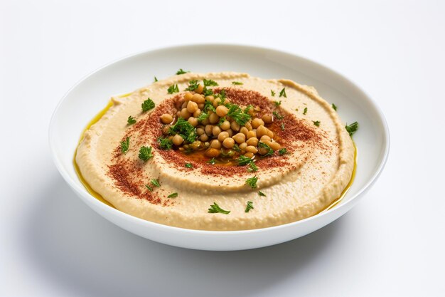 Lebanese Hummus on White Background