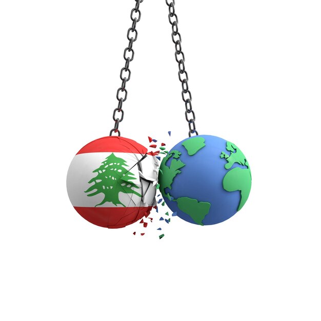 Lebanon flag ball hits planet earth environmental impact concept d render