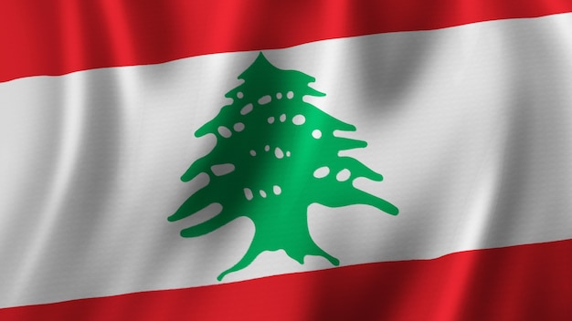 Lebanon Flag Waving Closeup 3D Rendering With High Quality Image with Fabric Texture