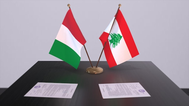Lebanon and Italy country flags 3D illustration Politics and business deal or agreement