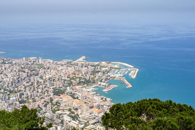 lebanon Jounieh Beirut cityscape coast landscape high up sky clouds mounatins mediterranean sea