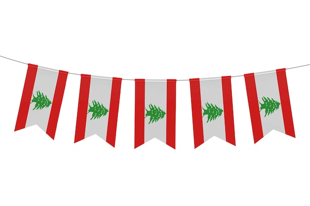 Foto bunting festivo della bandiera nazionale del libano su uno sfondo bianco semplice rendering 3d