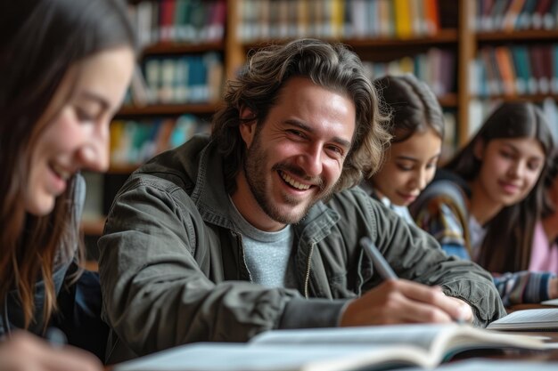 Foto un docente che aiuta gli alunni delle scuole superiori generative ai