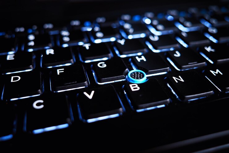 Photo led illuminated computer keyboard keys backdrop