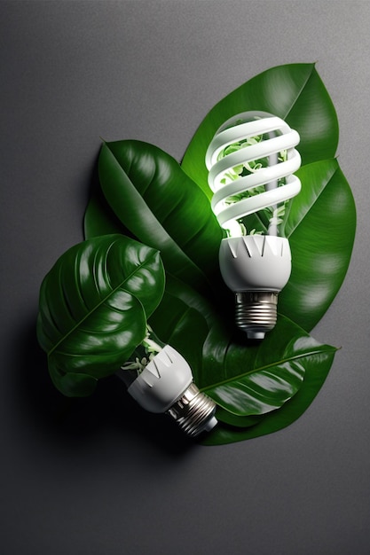LED-lichtlampen met groen blad ECO-energieconcept