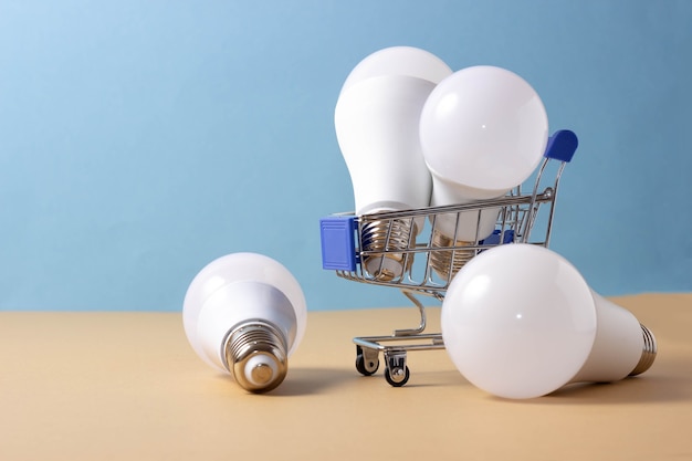 Led light bulbs in a shopping cart