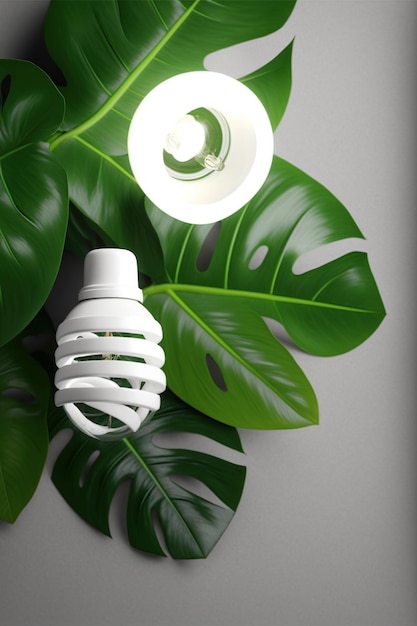 Foto lampade a led con concetto di energia eco a foglia verde