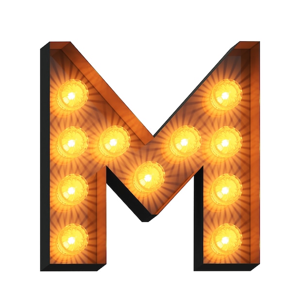 LED Marquee letter M on white background