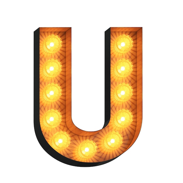 Led marquee letter u op witte achtergrond