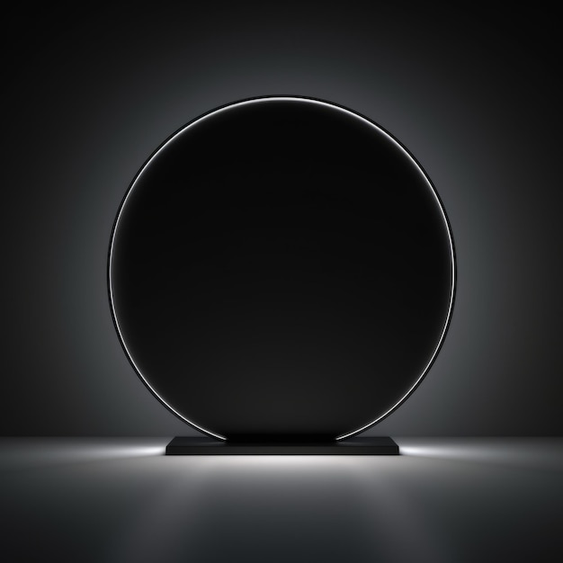 LED Minimalistic Round Picture Frame Minimalistic Ring with Realistic Texture Square Digital Illustration Ai Generated Empty Circle on Black Background