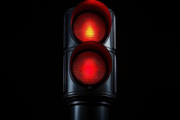 Photo led red traffic light isolated on black