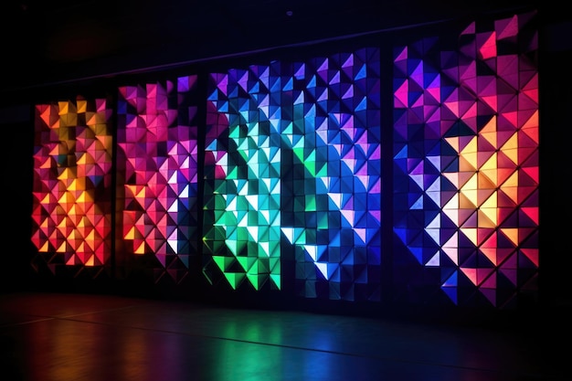 Photo led screen pixels forming geometric shapes