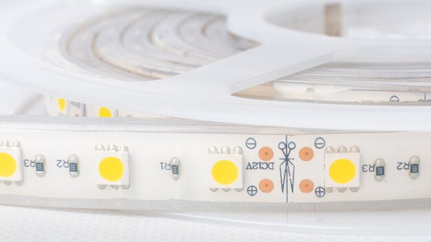 LED strip light-emitting diodes closeup.