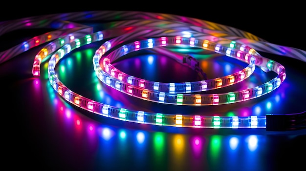 黒い背景のカラフルな rgb ライトをLED ストリップで表示します