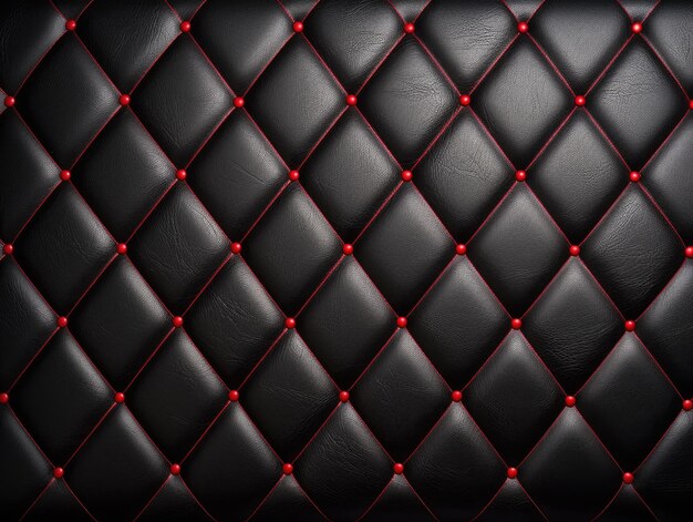 Leder zwarte bekleding Close-up textuur van echt leer met rode rombische hechtingen