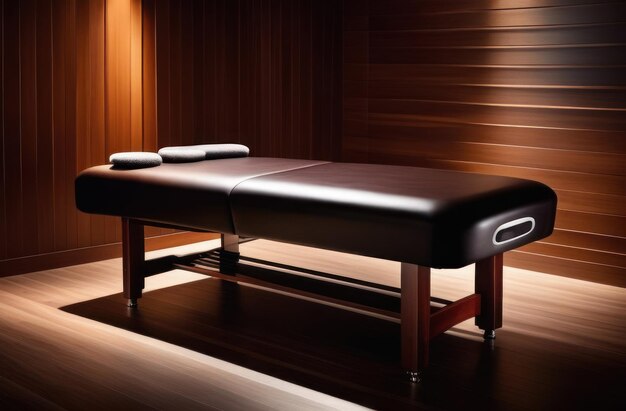 Foto ledermassagetafel in de kamer van een moderne spa-salon