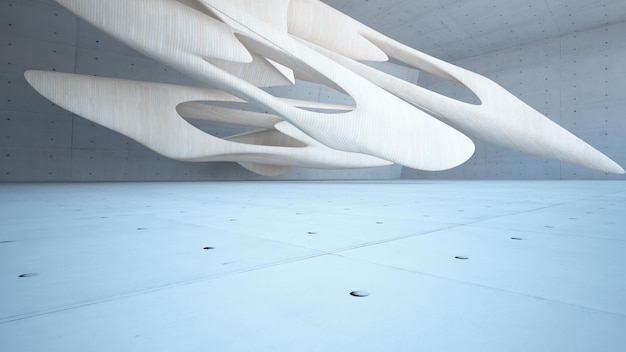 Leeg abstract beton glas en hout glad interieur Architecturale achtergrond 3D illustratie