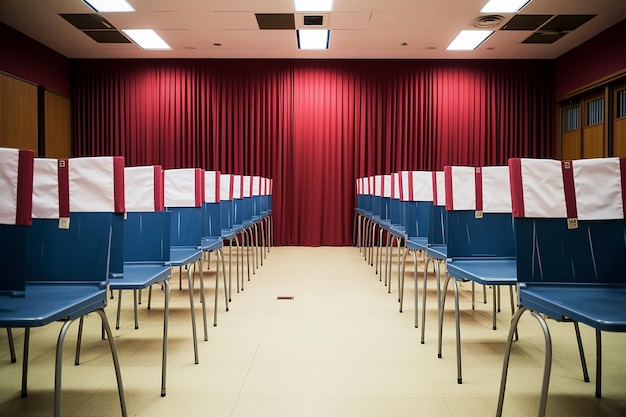 Leeg auditorium met stembureaus