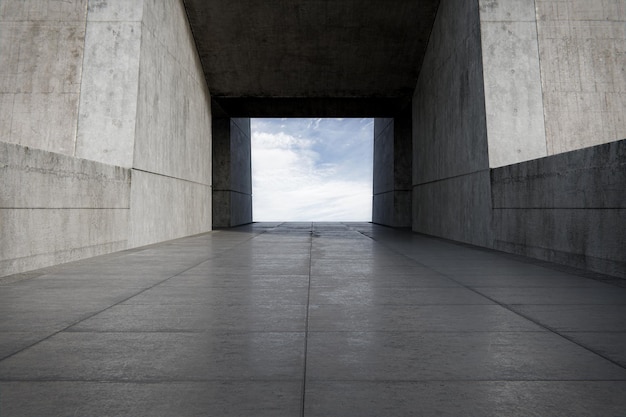 Foto leeg betonnen vloer voor parkeren 3d-weergave van abstracte buitenarchitectuur achtergrond